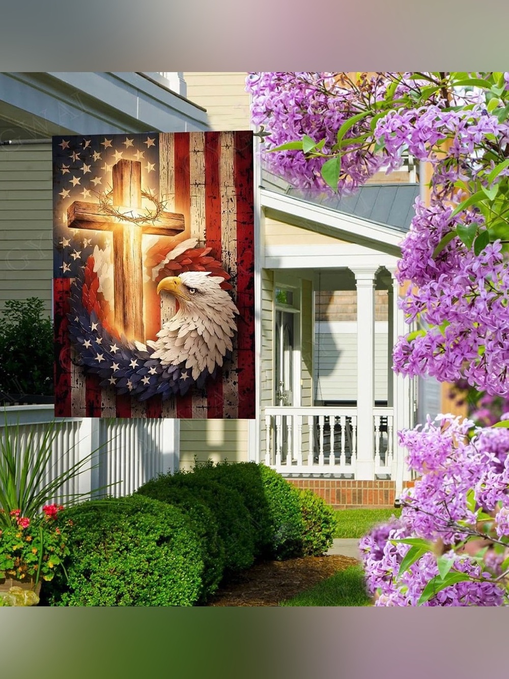 Patriotic Eagle and Cross Wall House Flag- NEW